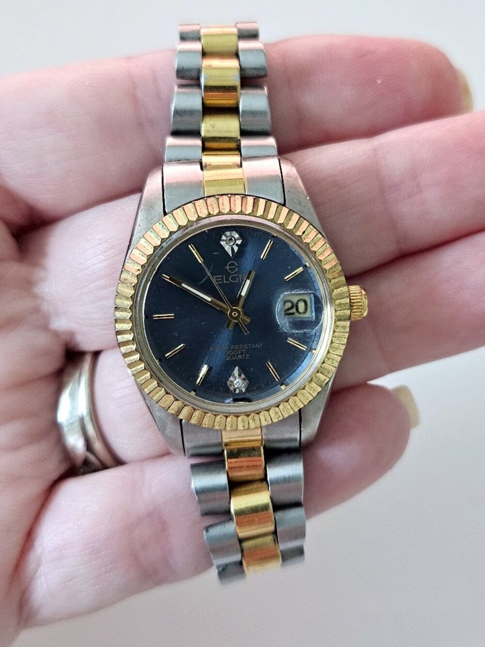 Elgin Quartz Watch | Blue Dial | Two-Tone Gold Silver | Date Window